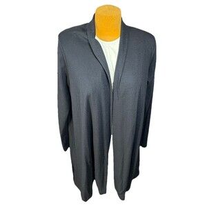 Vintage Lew Magram Merino Wool Cardigan Medium Black Duster Long Knit Sweater